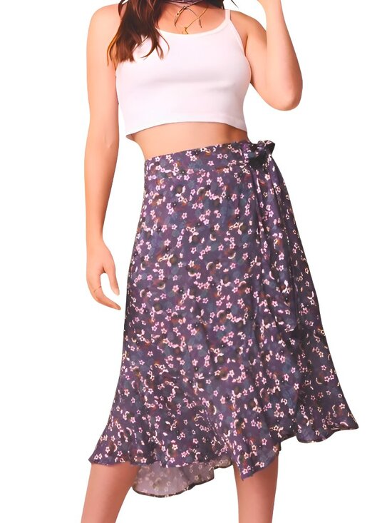 Free People Dresses & Skirts - Free People Women's Linaelle Wrap Midi Skirt Ruffled Floral Purple Size Small